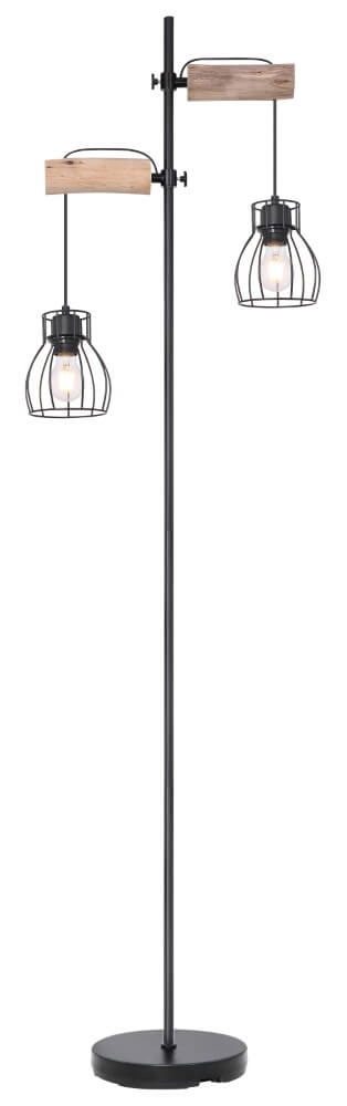 Lampe sur pied Mina noir avec du bois Lampe sur pied Mina noir avec du bois