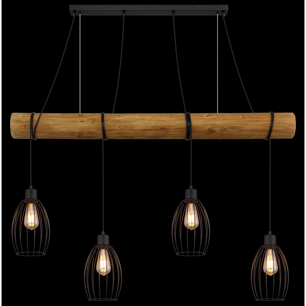 Lampe pendante de campagne Berti Bois 4-clair avec noir Globo 9007371583591