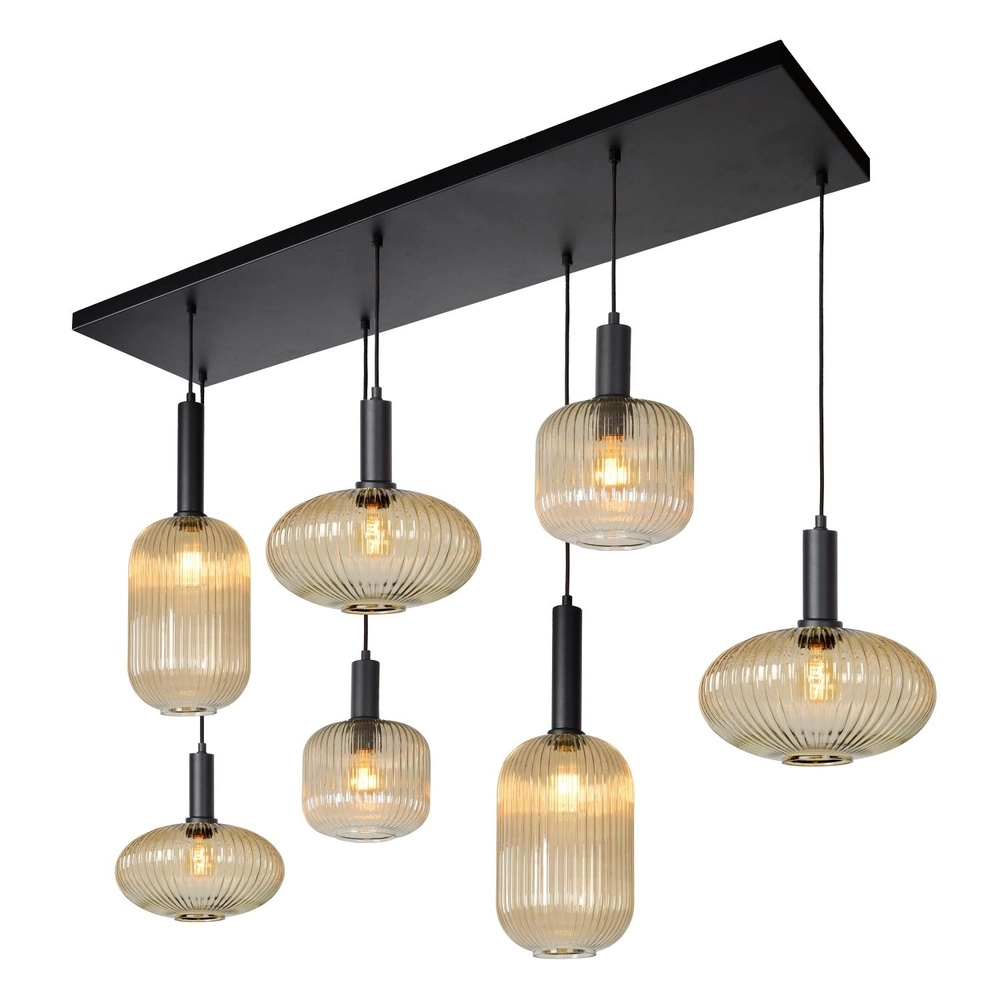 Lampe suspendue Maloto 7 lumières avec verre ambré Lucide 5411212451569