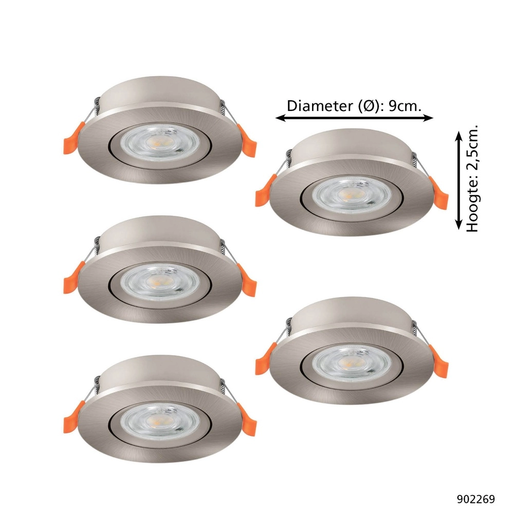 Lot de 5 spots encastrés Barranco nickel Ø 9cm - CCT à 3 niveaux Eglo 9008606359479