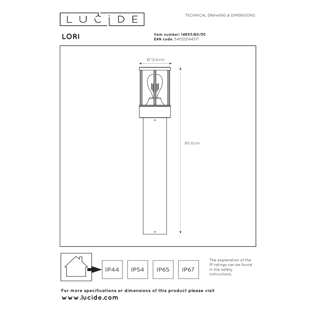 Lampe de jardin au sol Lori avec anthracite capteur Lucide 5411212144317