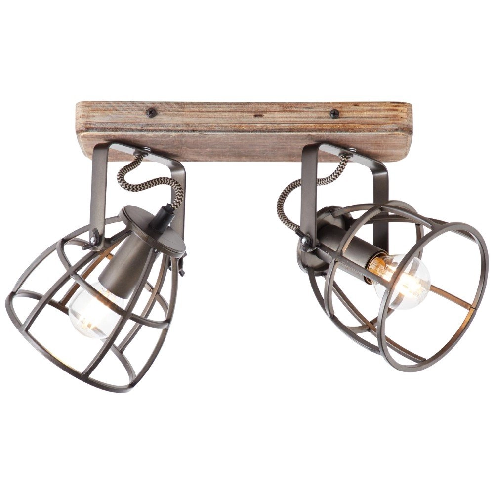 Plafonnier Matrix Beam Bronze cuivré à 2 lumières avec bois Brilliant 4004353372469