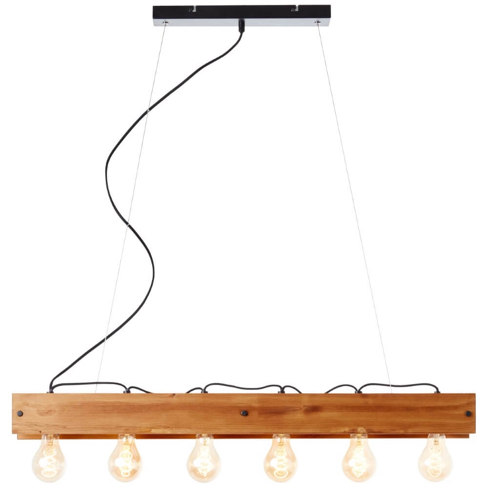 Lampe suspendue Calandra 6 lumières noir avec bois marron Lampe suspendue Calandra 6 lumières noir avec bois marron