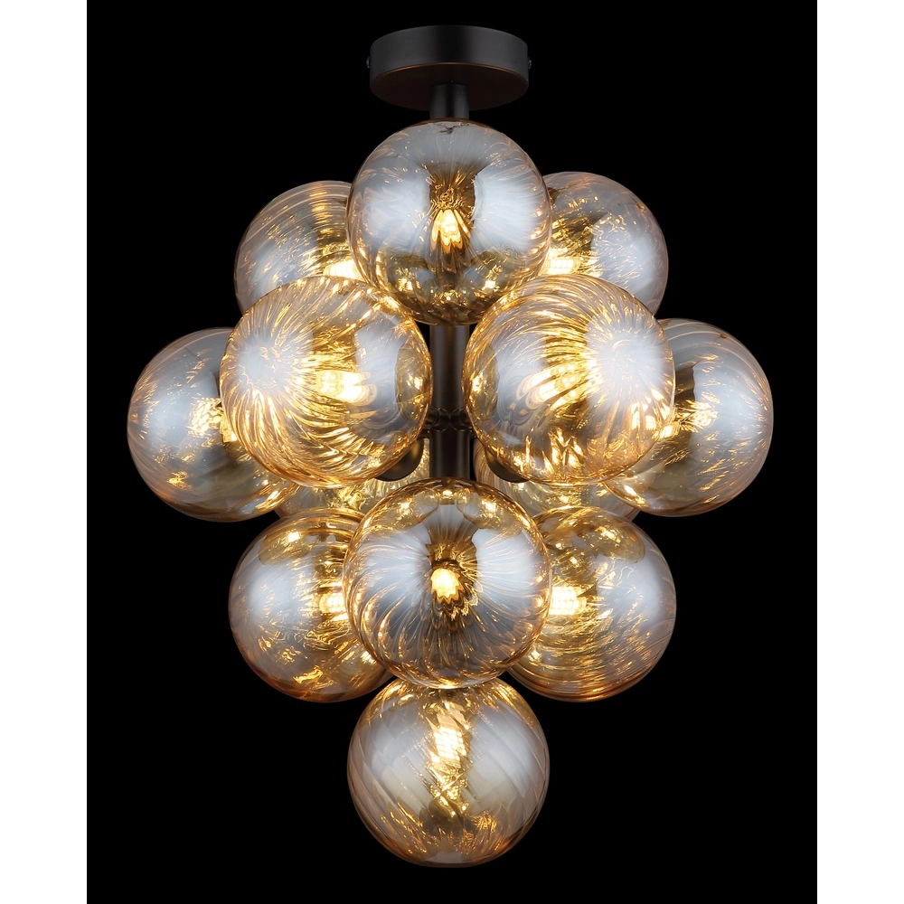 Lampe de plafond noire Conor avec verre ambré Globo 9007371518173