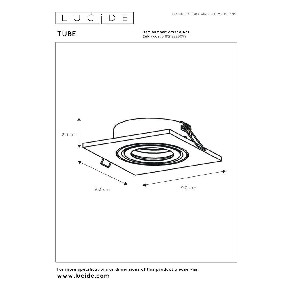 Projecteur encastré Tube Blanc carré Lucide 5411212220899