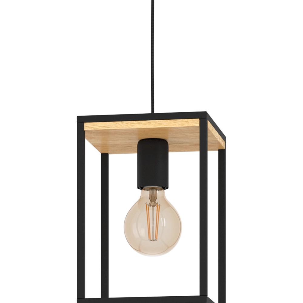 Lampe suspendue rurale Libertad noir avec du bois Eglo 9002759997953