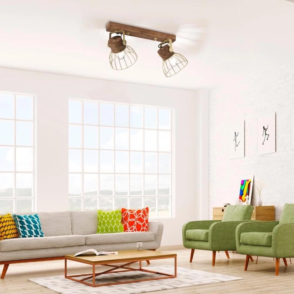 Plafonnier Alami laiton brun 2 lumières Just Light 4043689976224