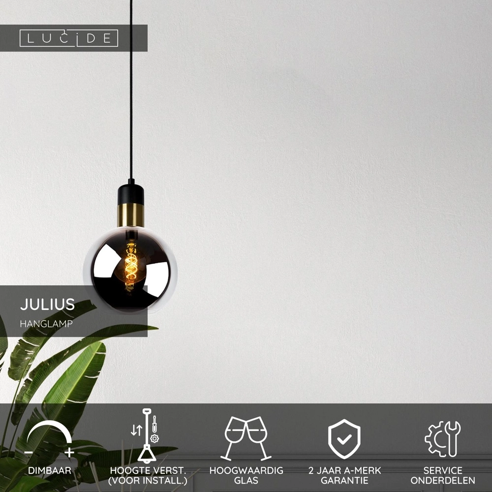 Lampe suspendue Julius Ø verre fumé de 20 cm Lucide 5411212343321