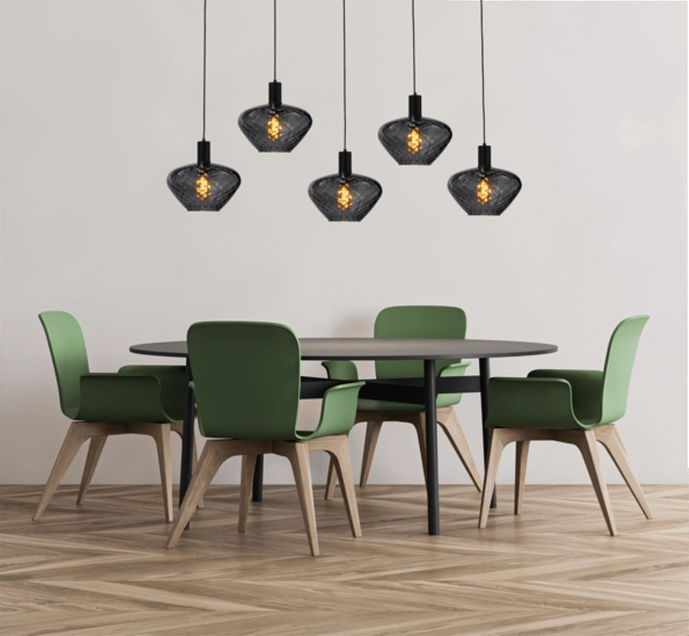 Lampe suspendue 5 lumières - noire - Porto avec des verres à fumée Blossom Masterlight 8718121270241