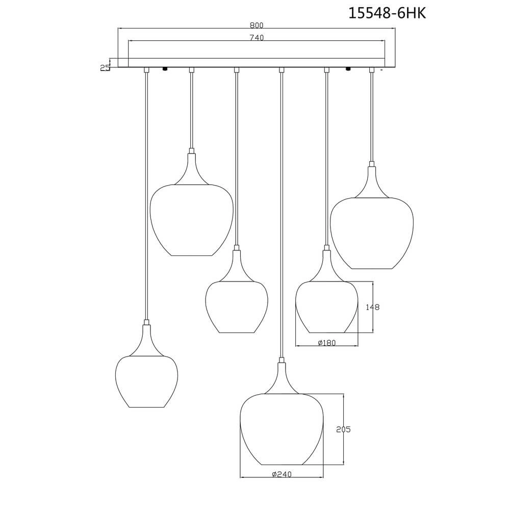Suspension anthracite Maxy avec verre blanc 6 lumières Globo 9007371453184