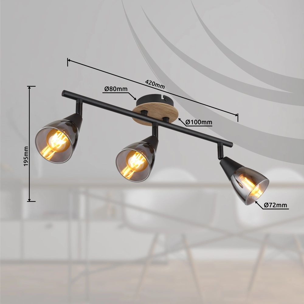Lampe de plafond à 3 lumières Mubby noir avec un aspect bois Globo 9007371448869