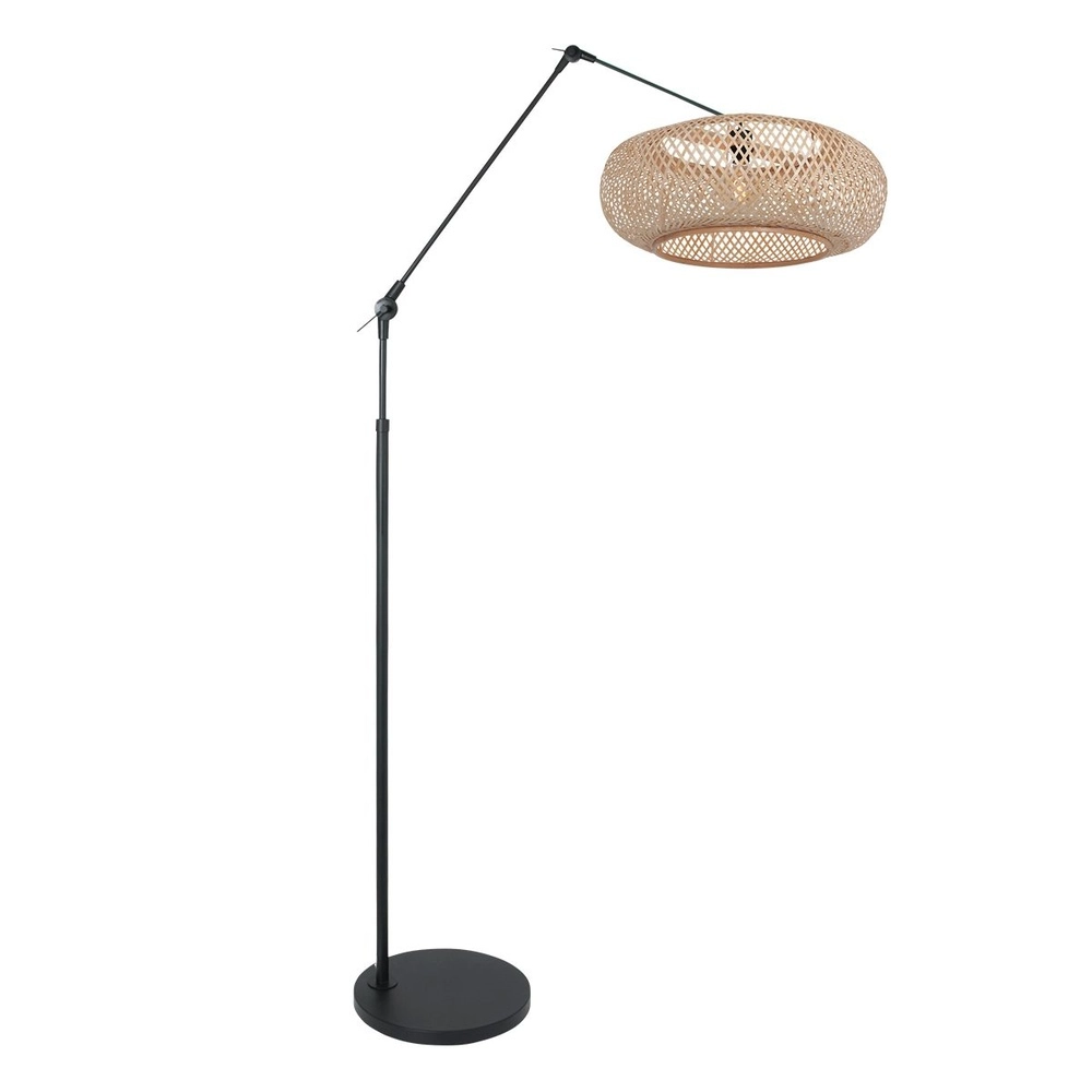 Lampadaire Prestige Chic noir avec capuche en rotin