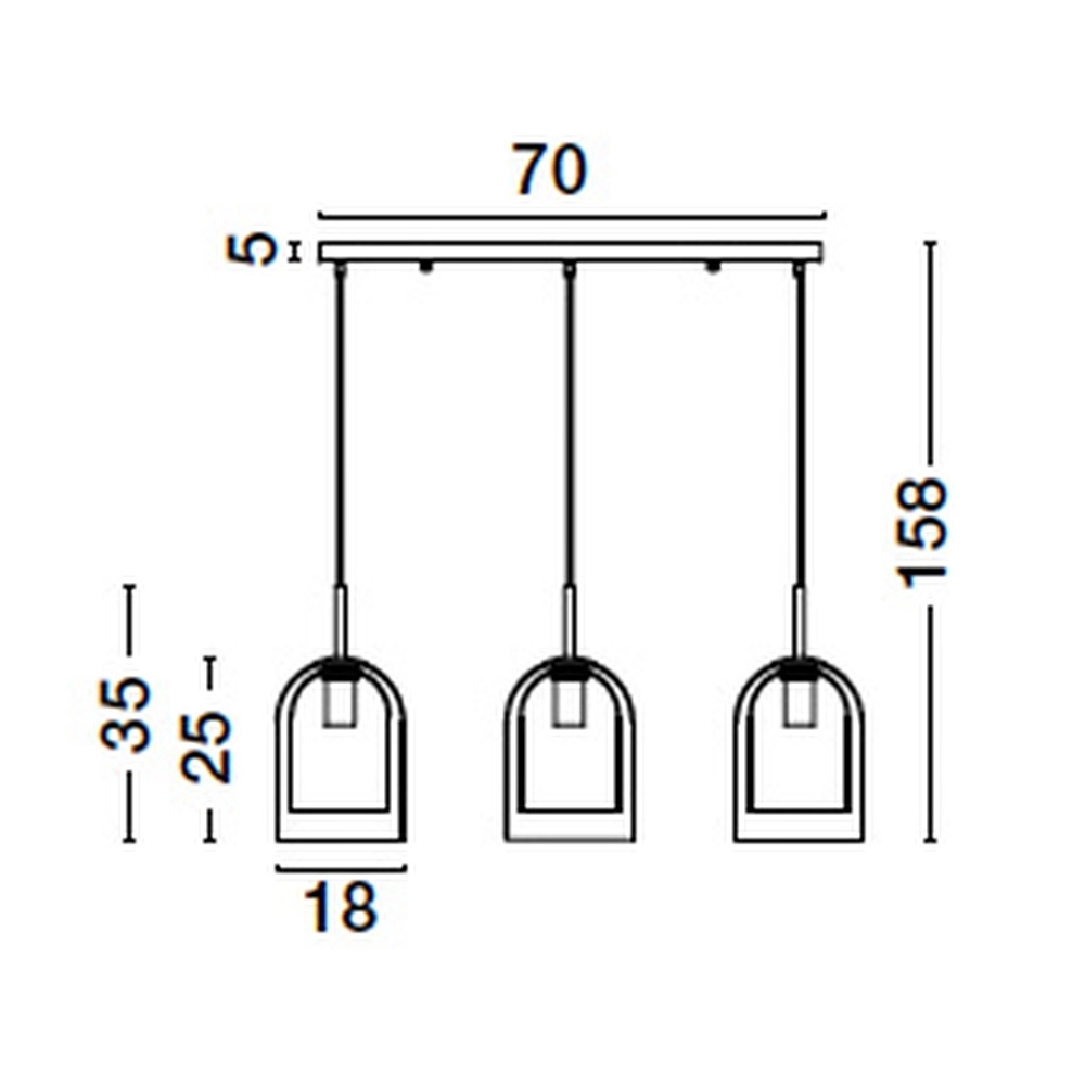 Suspension Velor Noir à 3 lumières avec verre ambré droit Lyora 5212017431226
