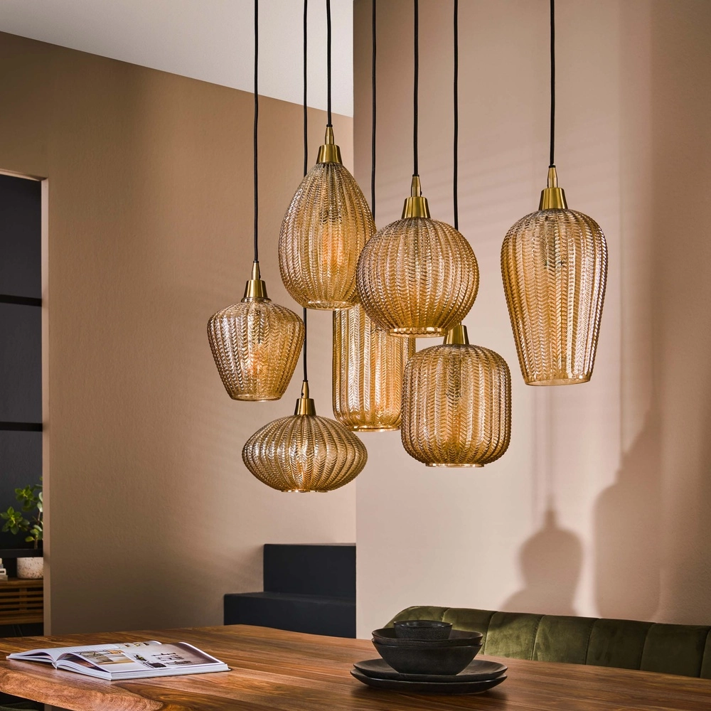 Lampe pendante de salle à manger V-Shape 7 lumières - verre nervuré Lyora 8716803511149