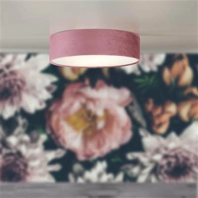 Plafonnier Drum Pleat 38cm velours rose Searchlight 5053423187211