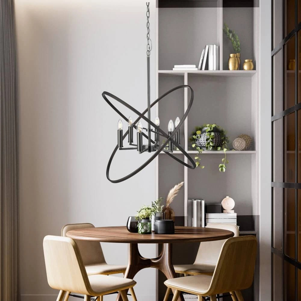 Lampe à suspension classique noire Hoopla 6 lumières Searchlight 5053423135519