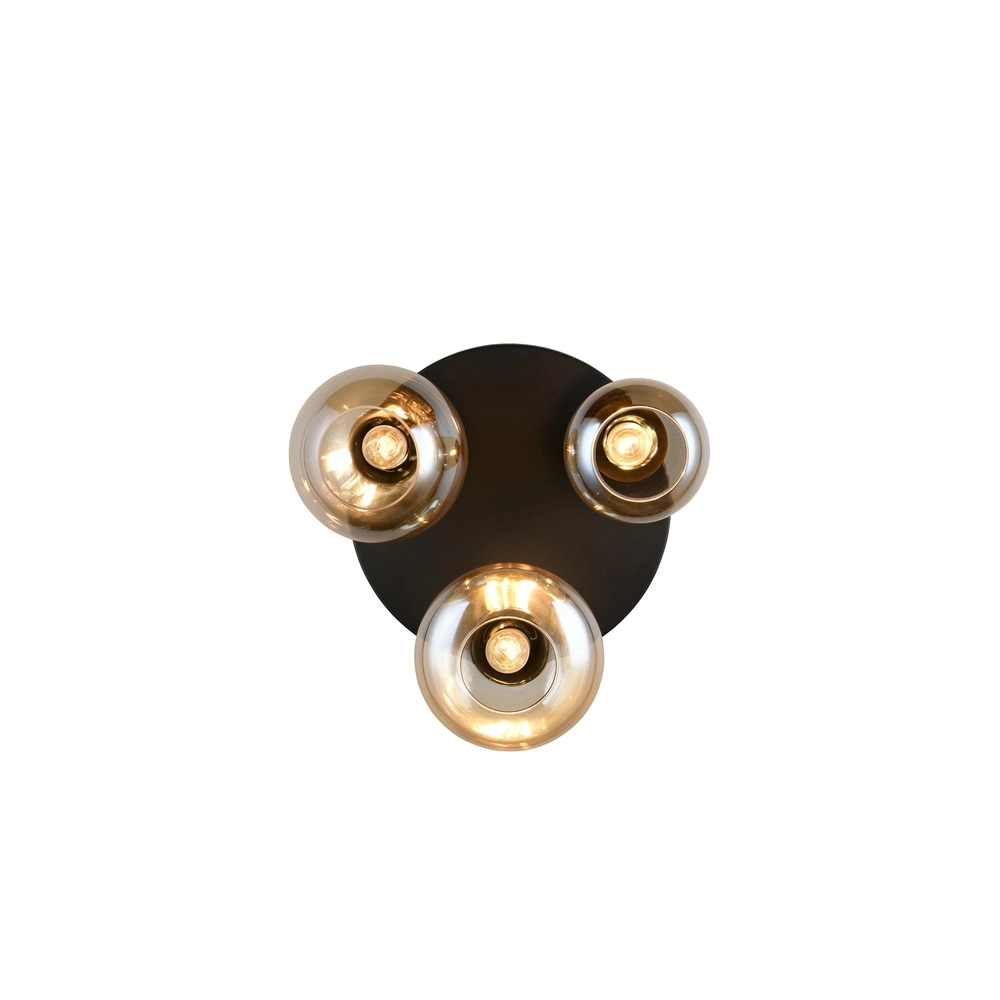 Plafonnier 3 lumières Lumina noir avec verre ambré Trio 4017807663150