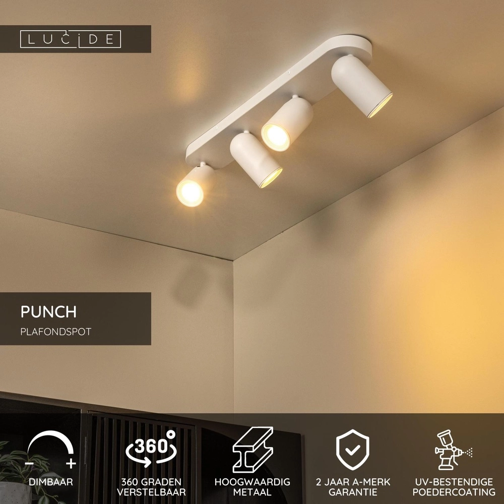 Projecteur de plafond Punch Blanc à 4 lumières Lucide 5411212134462