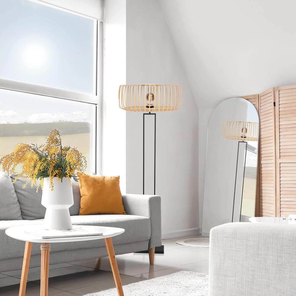 Lampadaire Stang noir avec bambou Steinhauer 8712746176896