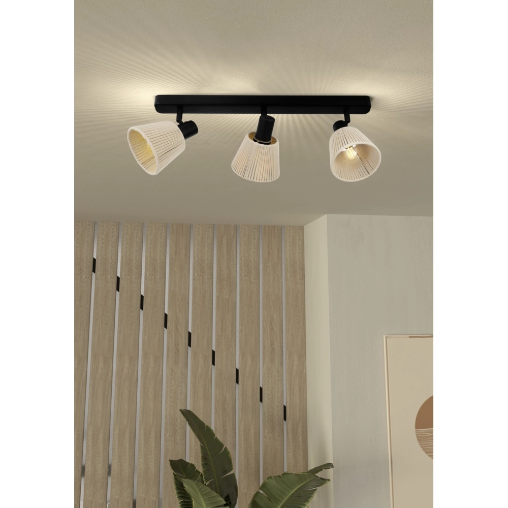 Plafonnier Seagard noir avec rotin 3 lumières Eglo 9008606359844