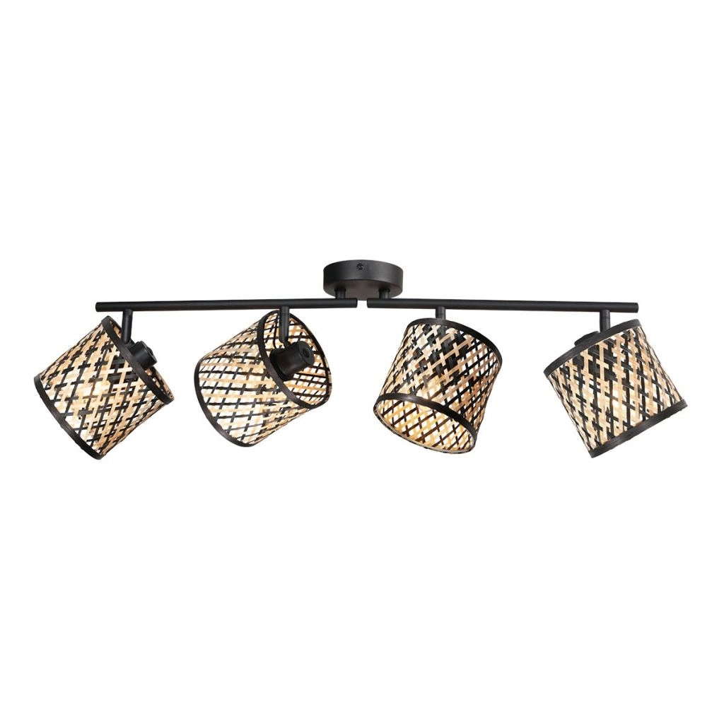 Lampe de plafond à 4 lumières Sumba avec des lunettes en bambou de 12 cm