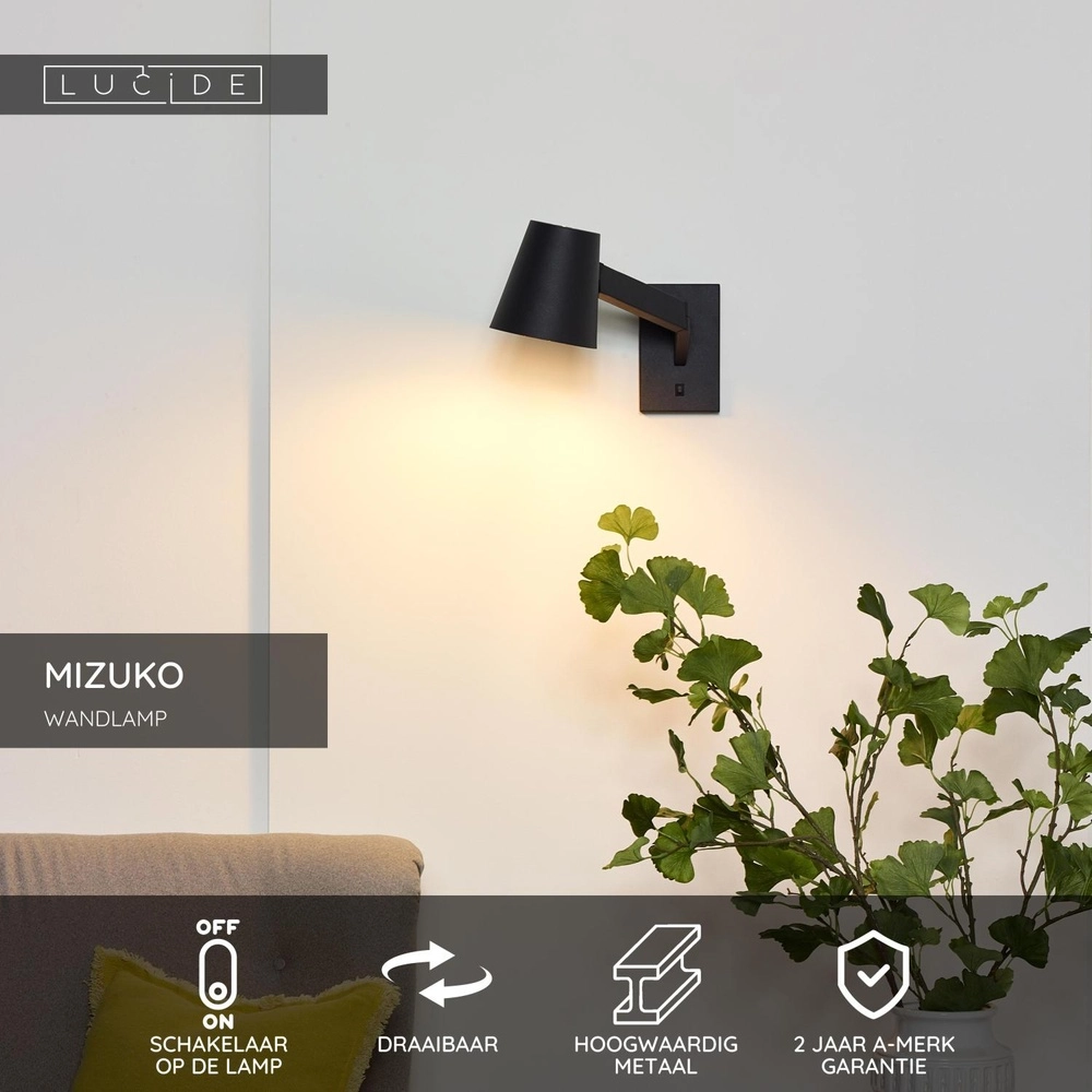 Lampe murale noire Mizuko Conception Lucide 5411212201713