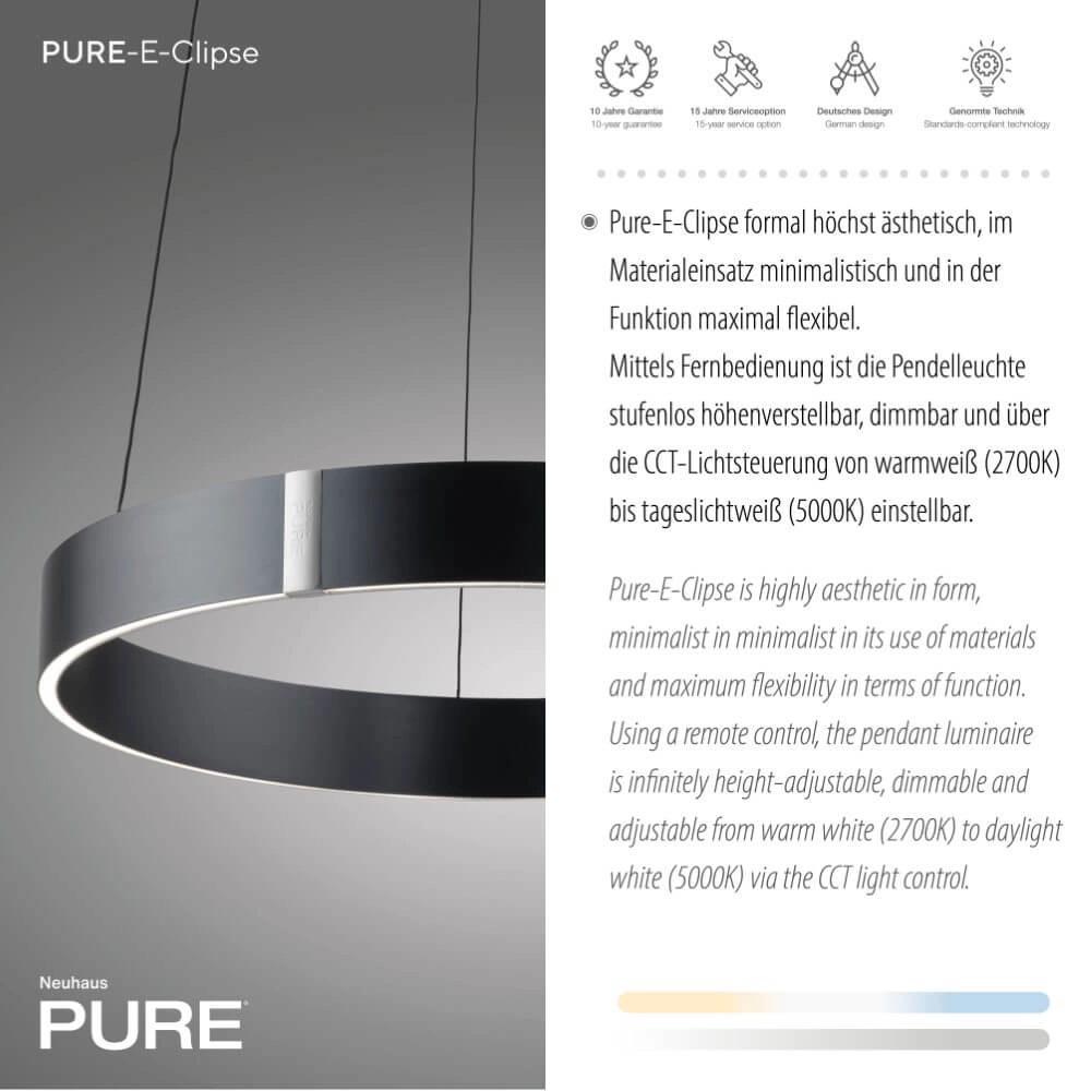 Lampe suspendue ronde Pure E-Clipse gris Ø 50cm Paul Neuhaus 4012248372319