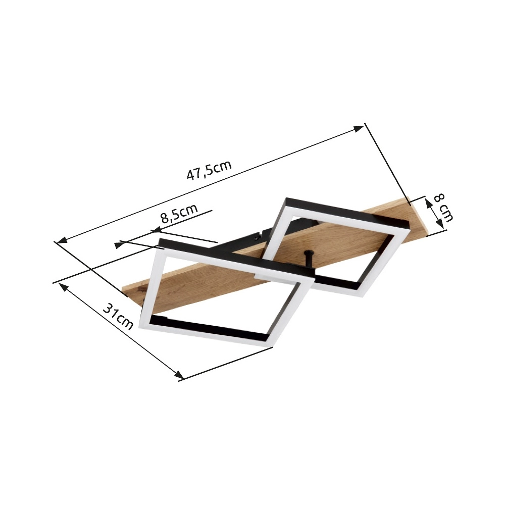 Lampe de plafond Beatrix 47,5 cm carrés noirs avec du bois Globo 9007371457380