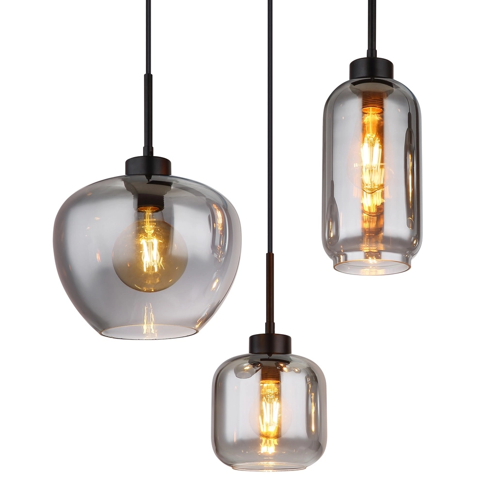 Lampe suspendue à 6 lampes Matt noir avec verre fumé Globo 9007371454259