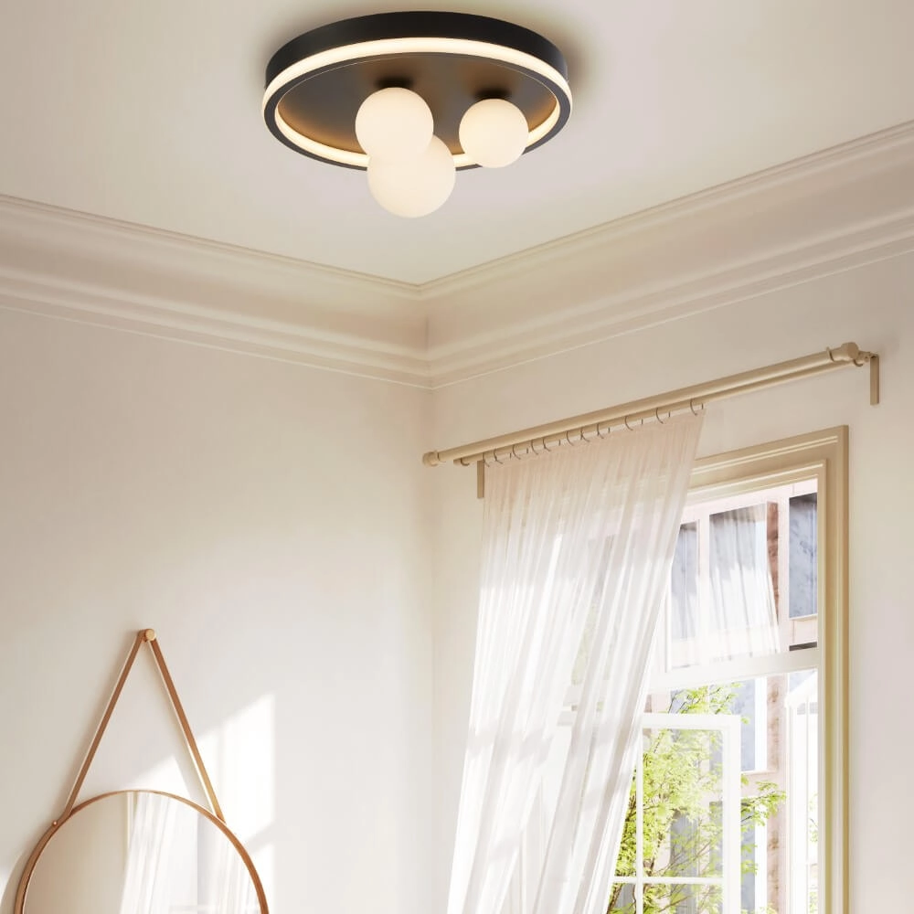 Plafonnier Trident noir avec sphères blanches Searchlight 5053423274362