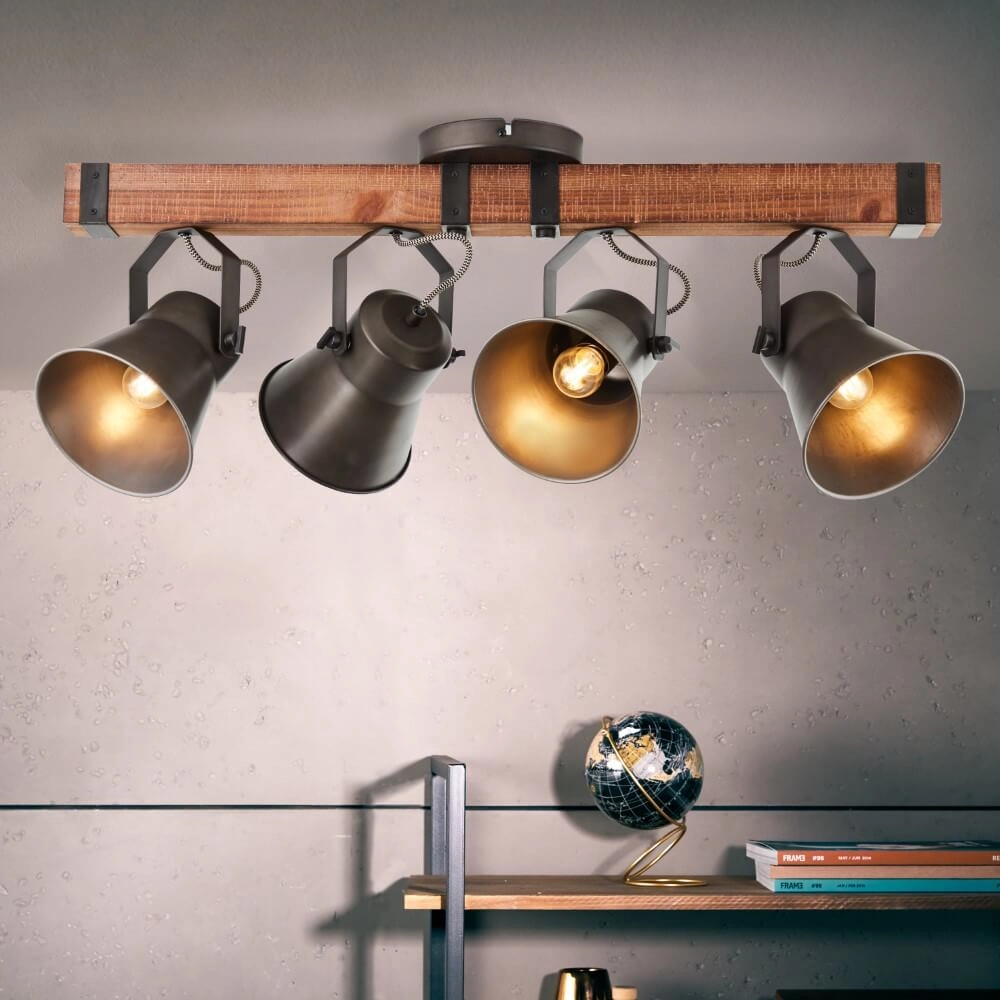 Plafonnier 4 lumières Decca noir avec du marron Brilliant 4004353361456