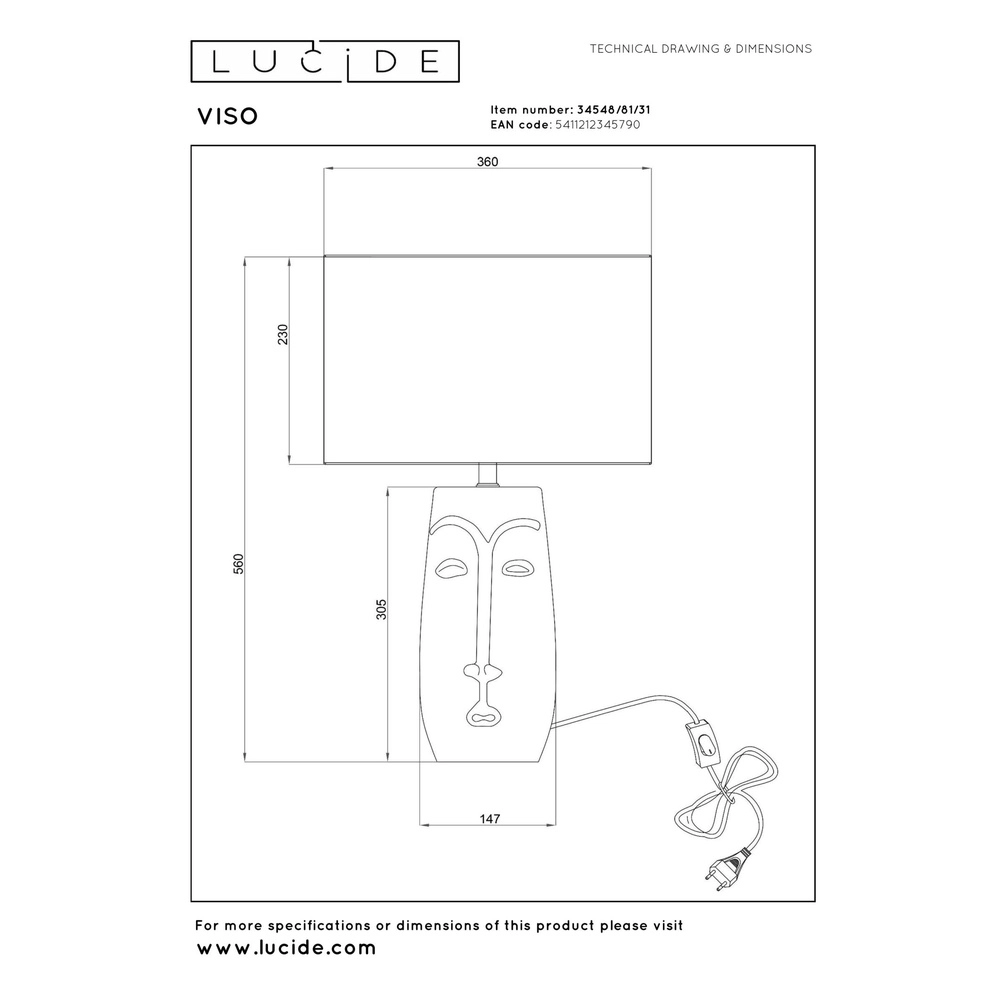 Lampe de table Viso Blanc Lucide 5411212345790