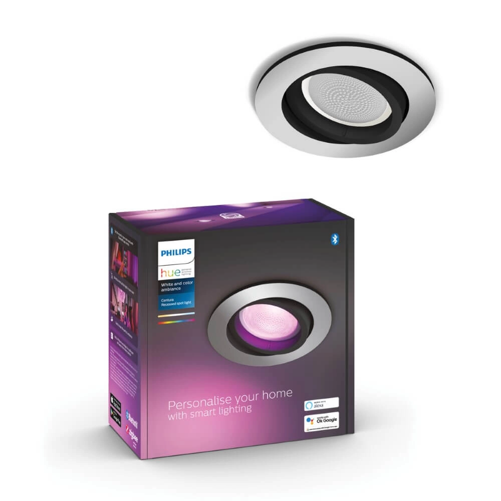 Spot encastrable rond Hue Centura - White and Color gris argenté orientable Philips 8720169318793