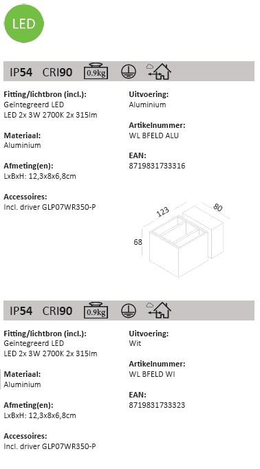 Spot mural à LED Bfeld Ajustable Artdelight 8719831733316