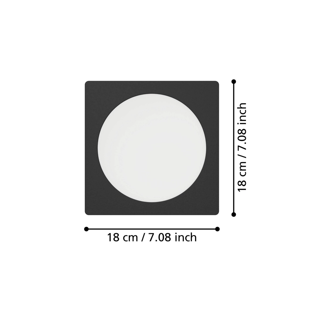 Lampe encastrée Fueva 6 Carré - Noir - 16,6x16,6 cm Eglo 9008606330720