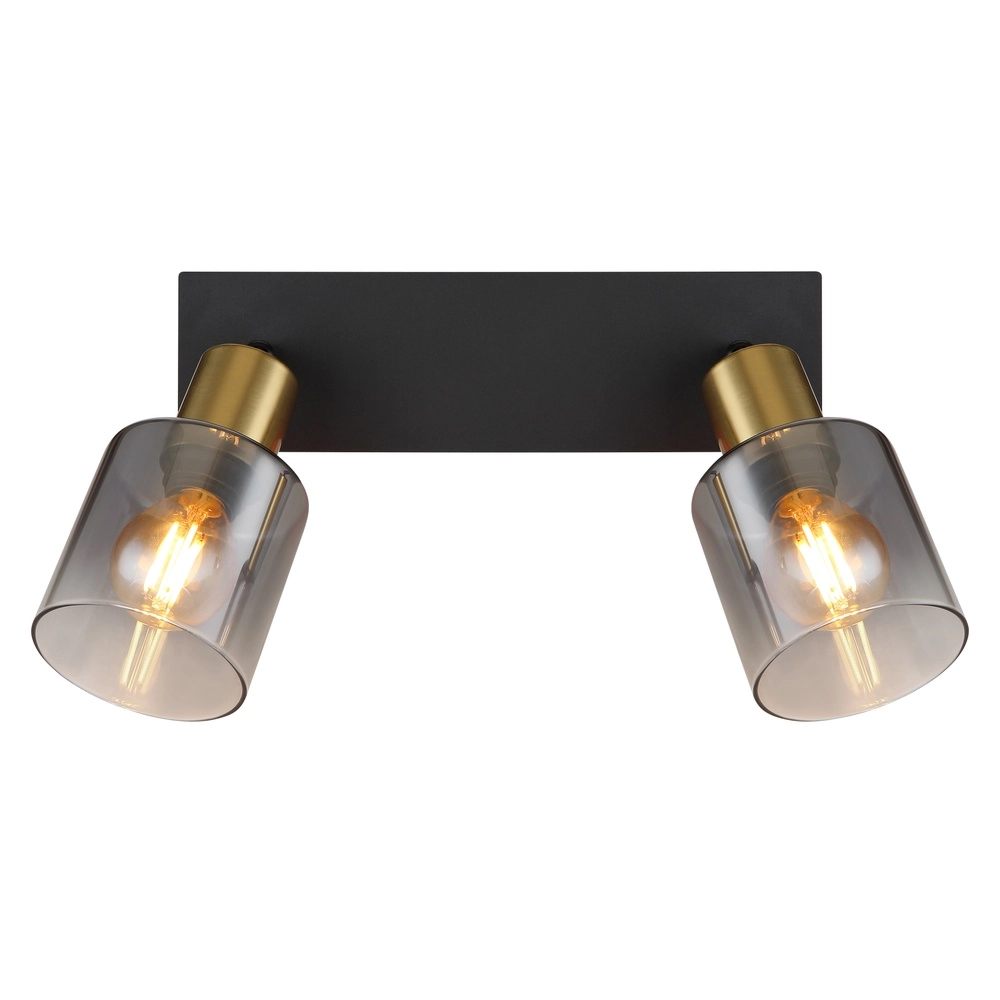 Lampe de plafond à deux lumières Hollsy noir avec verre fumé Globo 9007371445851