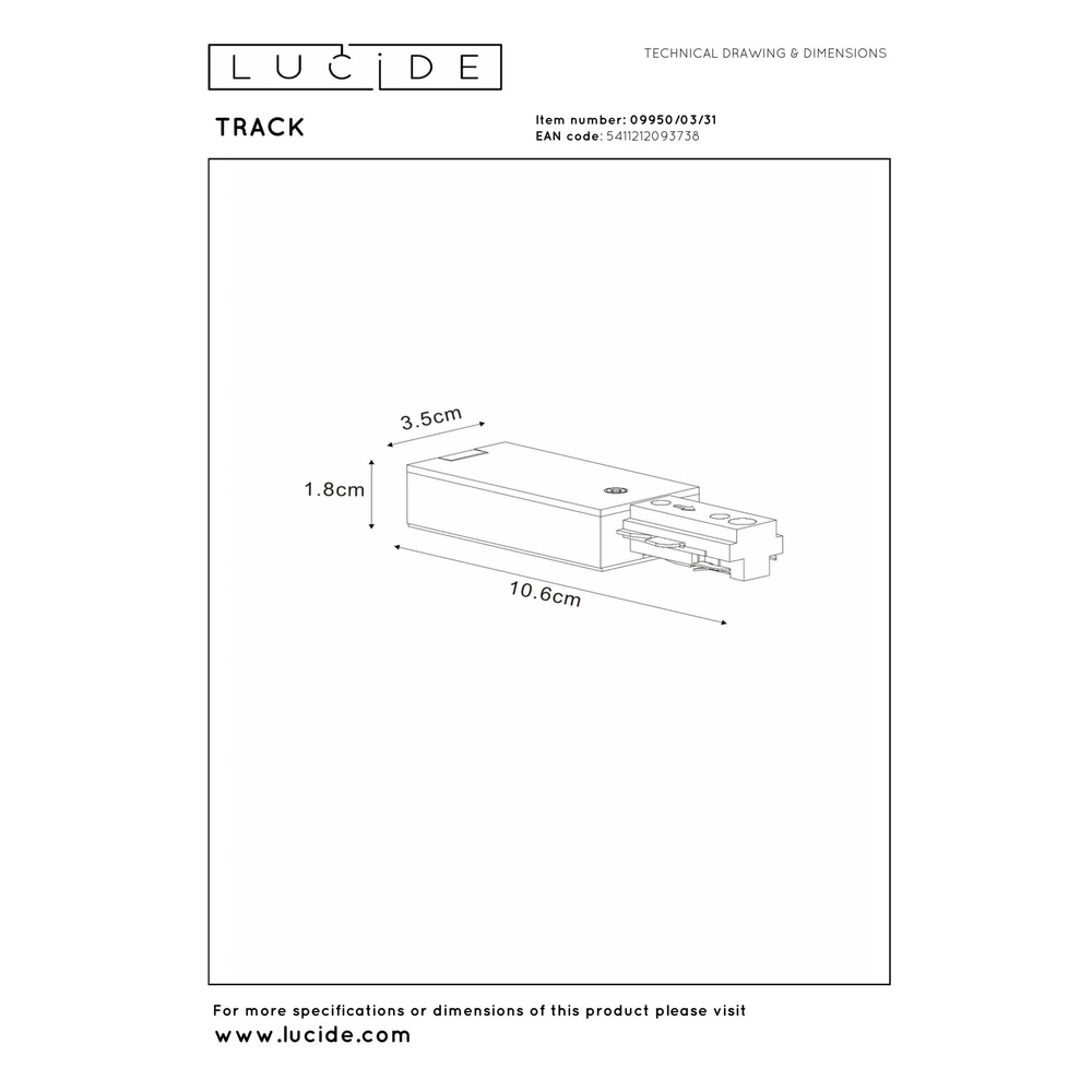 Alimentation électrique ferroviaire Track Blanc monophasé Lucide 5411212093738
