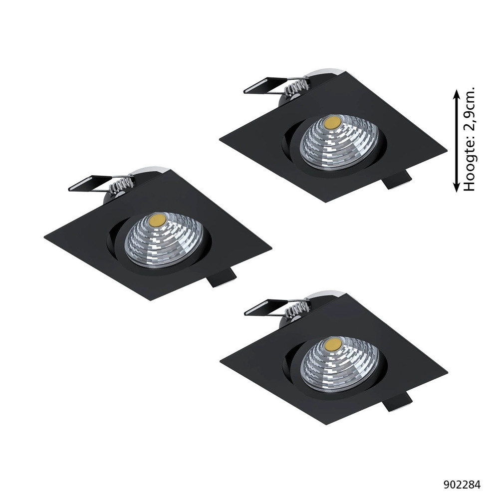 Lot de 3 spots encastrés Saliceto carré noir 4.8W Eglo 9008606358847