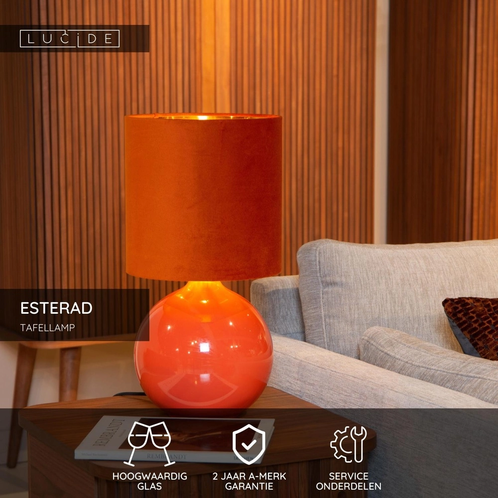 Lampe de table orange Esterad Ø 24cm Lucide 5411212105967