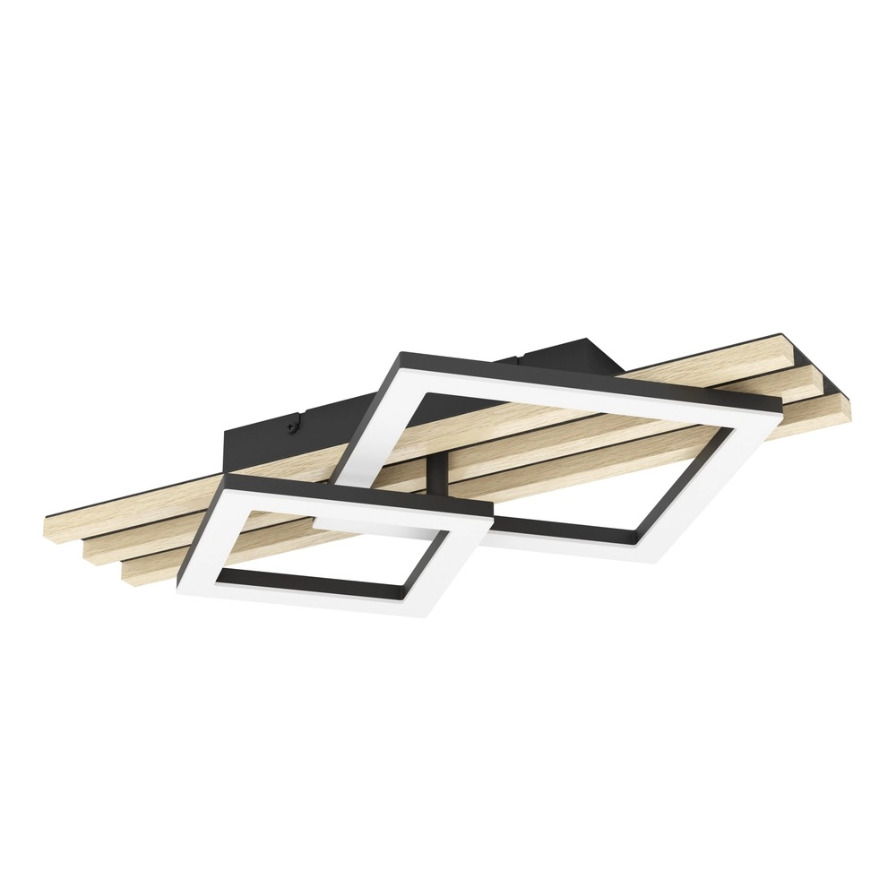 Lampe de plafond moderne Cembrano noir avec carré bois 50 cm