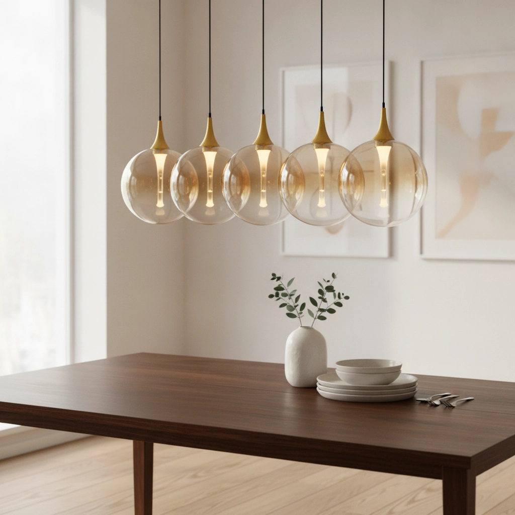 Suspension Orenda Verre ambré droit à 5 lumières