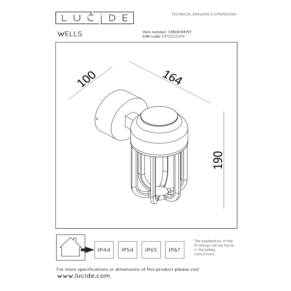 Lampe murale Wells Brun rouille Lucide 5411212334114