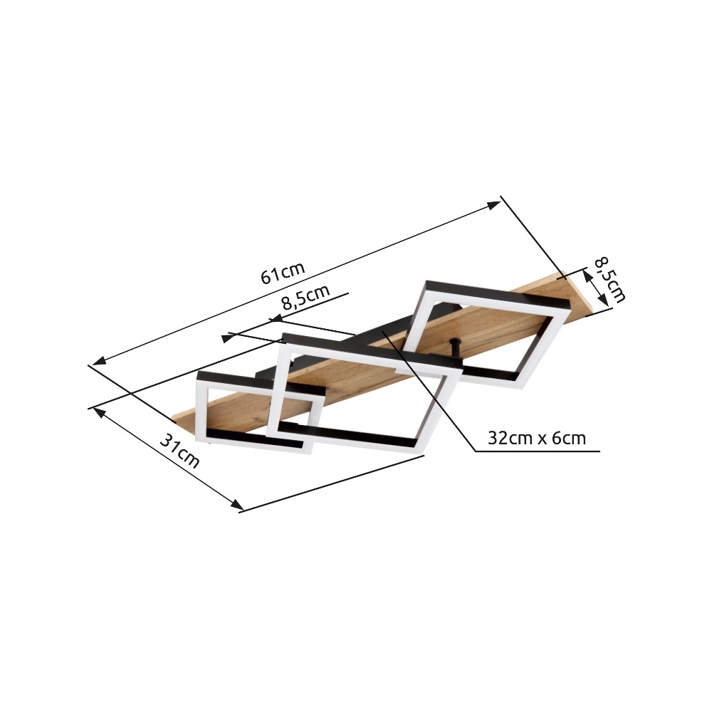 Lampe de plafond Beatrix 61 cm carrés noirs avec du bois Globo 9007371445394