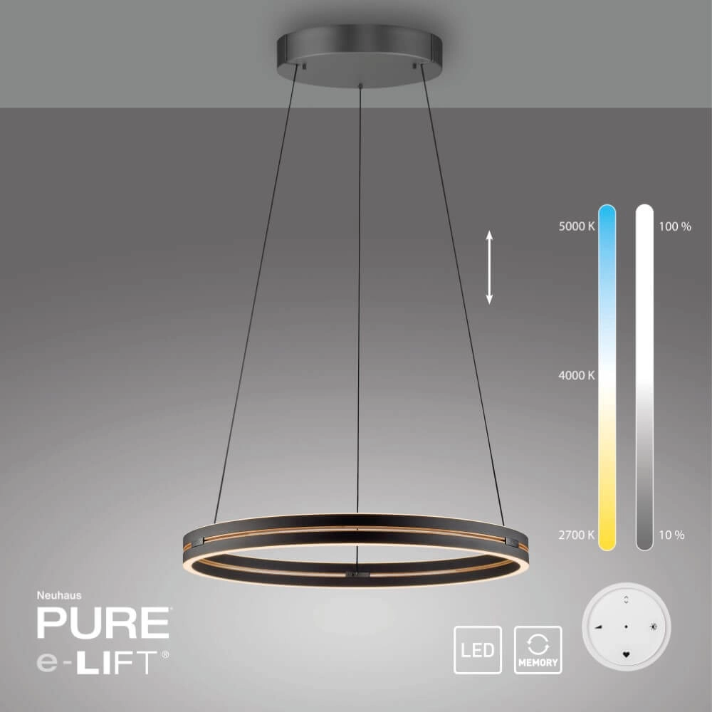 Lampe suspendue élégante Pure E-Loop noir Ø 70cm Paul Neuhaus 4012248384336