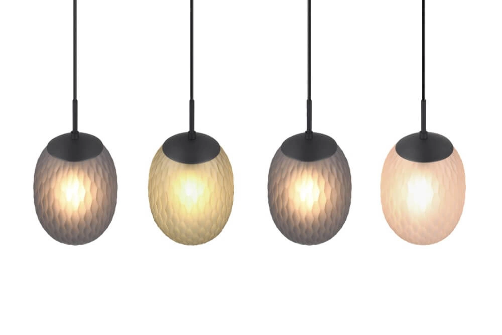 Lampe suspendue 4 lumières Facette avec verre coloré nervuré Trio 4017807616842