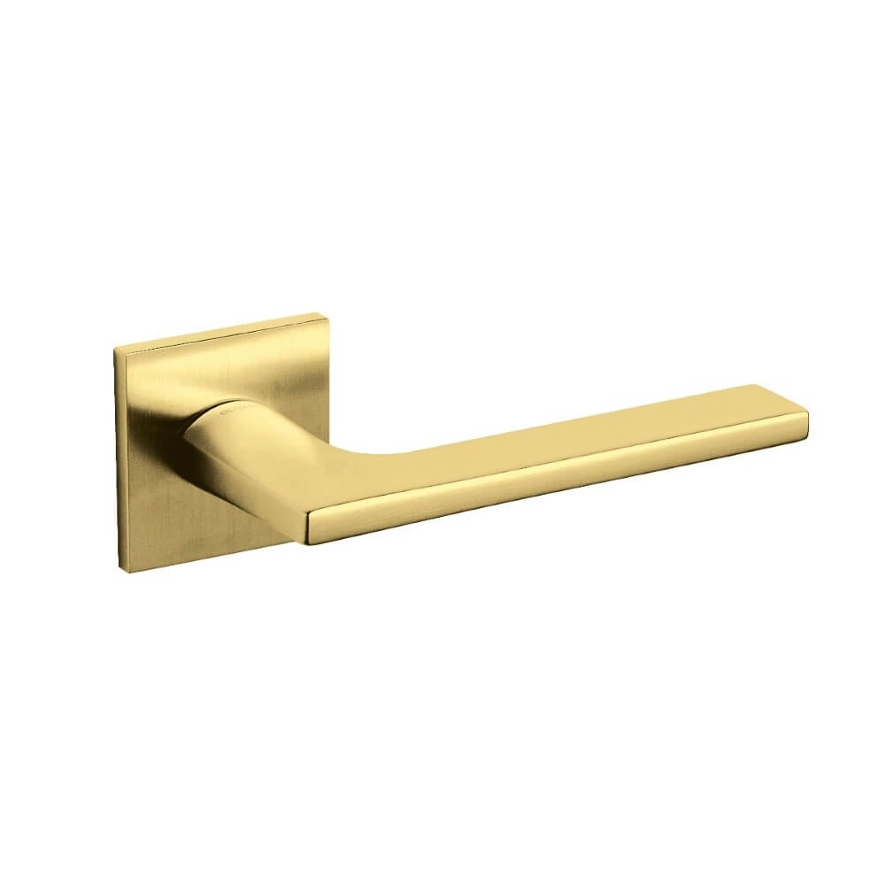 Poignée de porte design Lotus Q sur rosace en laiton mat