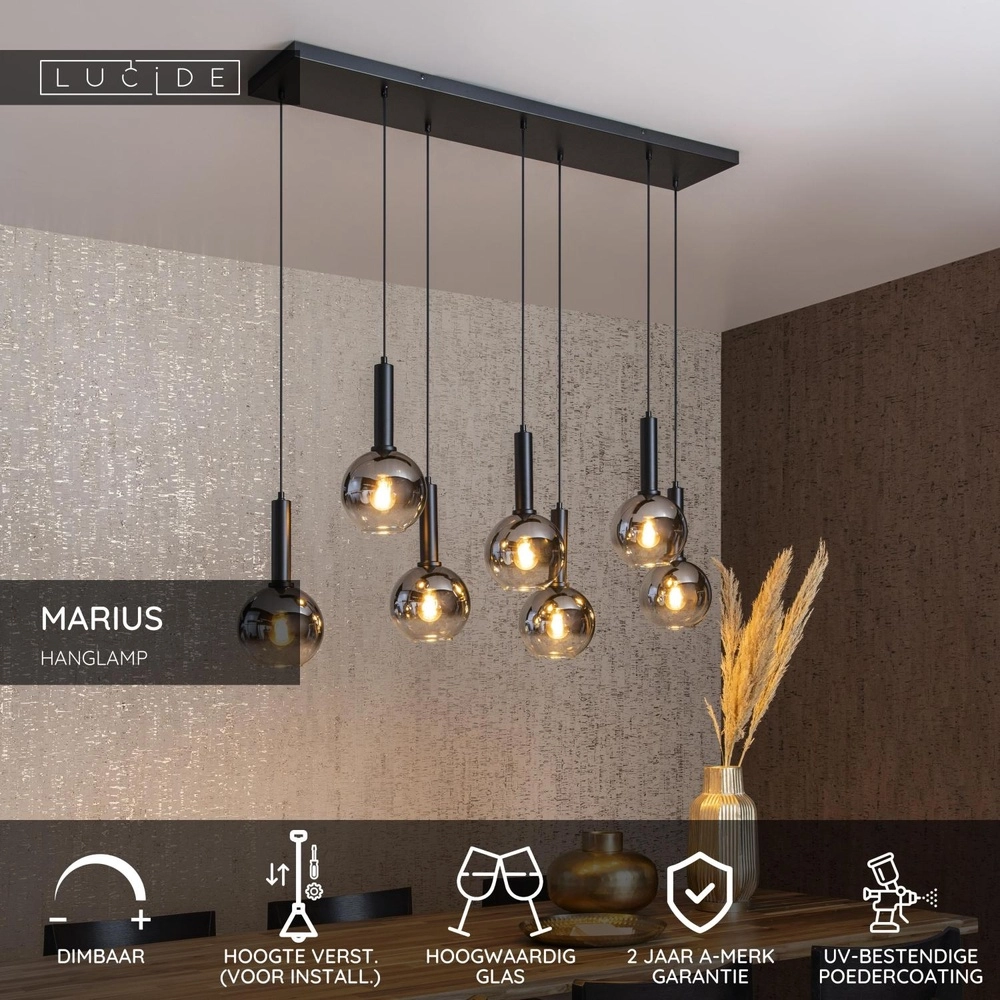 Lampe suspendue Marius Noir à 7 lumières Lucide 5411212452221