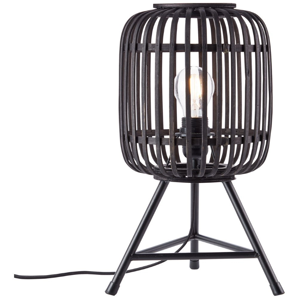 Lampe de table Woodrow Trépied bois noir Brilliant 4004353377105