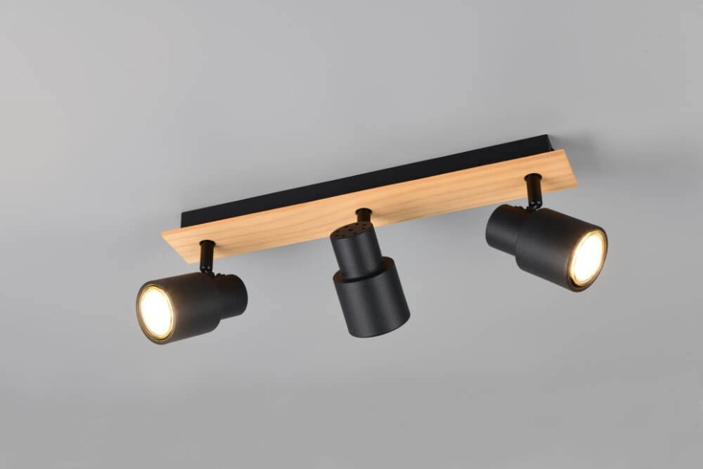 Plafonnier 3 lumières Pierre noir avec bois Trio 4017807638196