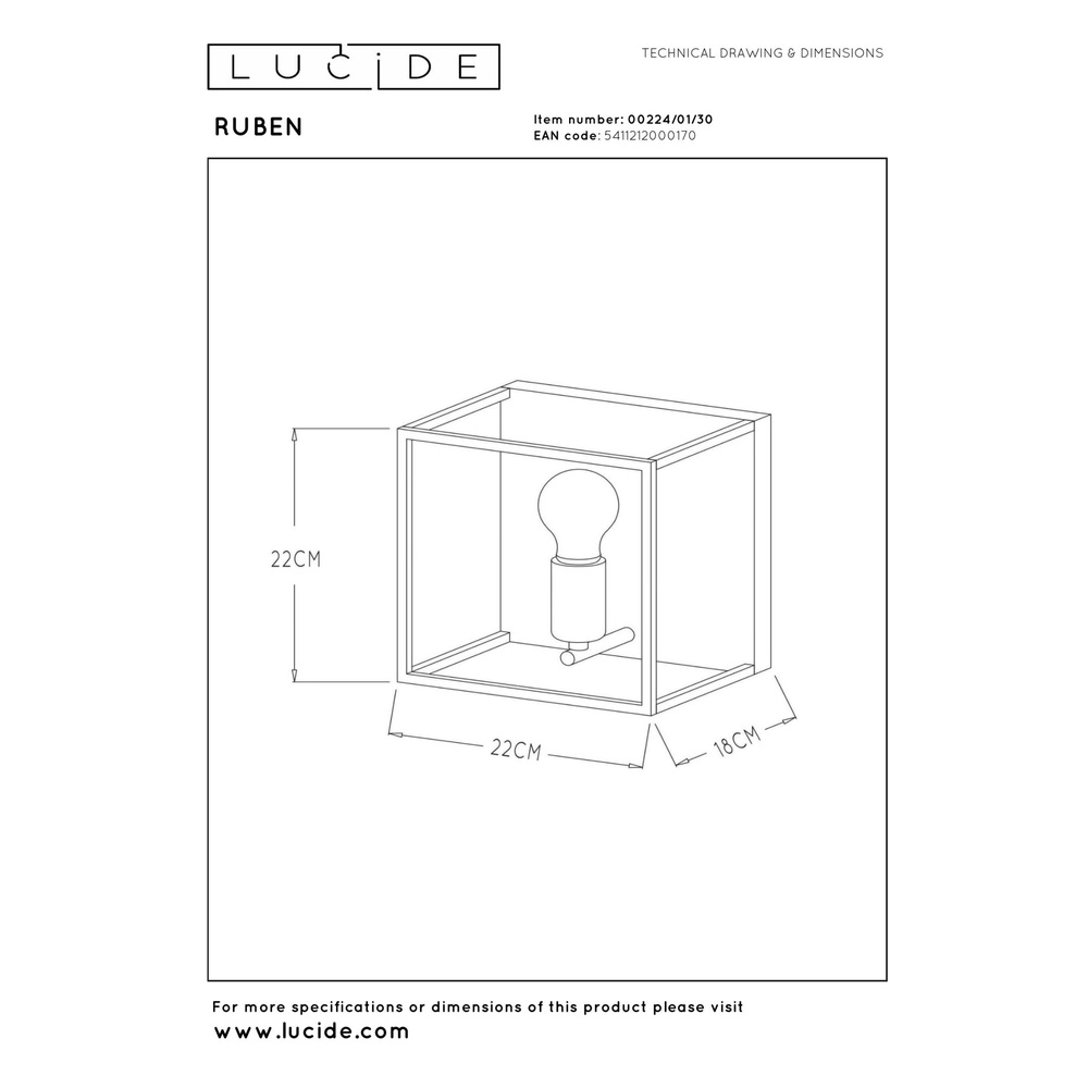 Lampe murale Ruben Noir Lucide 5411212000170